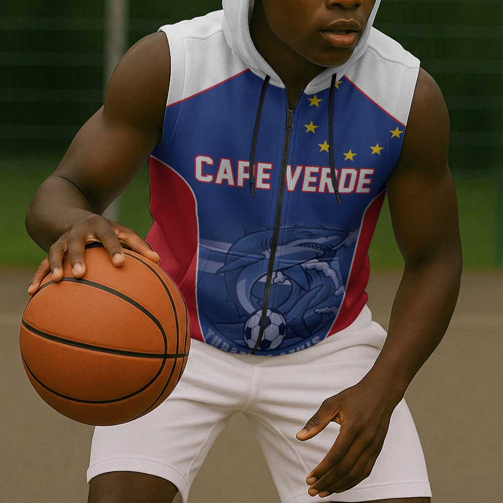 World Football 2026 Cape Verde Custom Sleeveless Zip Hoodie Tubaroes Azuis Blue Shark - African Pride