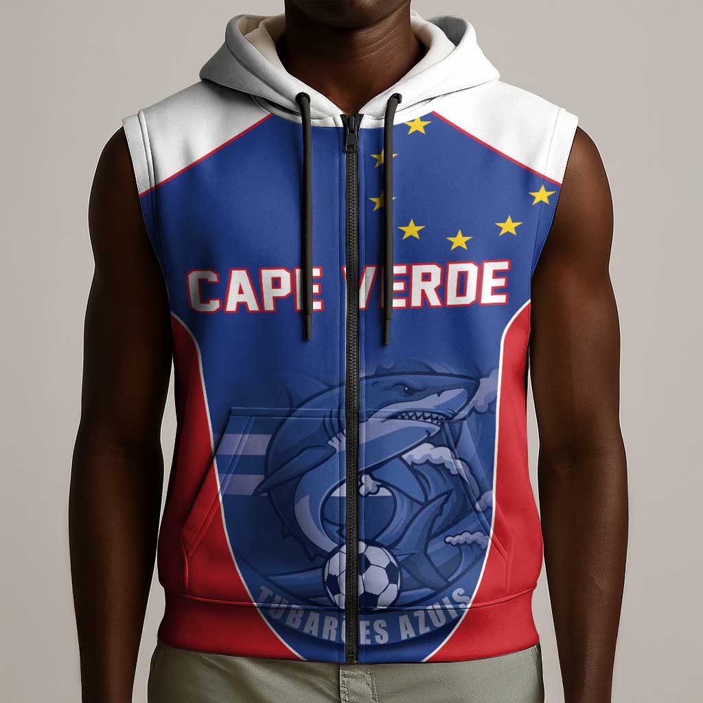 World Football 2026 Cape Verde Custom Sleeveless Zip Hoodie Tubaroes Azuis Blue Shark - African Pride
