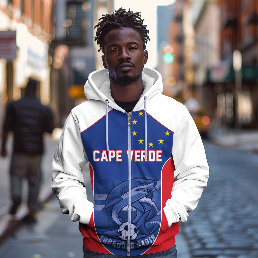 World Football 2026 Cape Verde Custom Zip Hoodie Tubaroes Azuis Blue Shark - African Pride