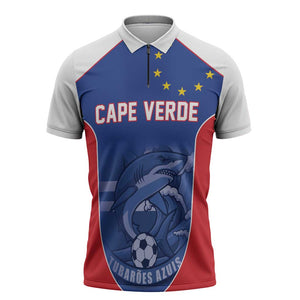 World Football 2026 Cape Verde Custom Zipper Polo Shirt Tubaroes Azuis Blue Shark - African Pride