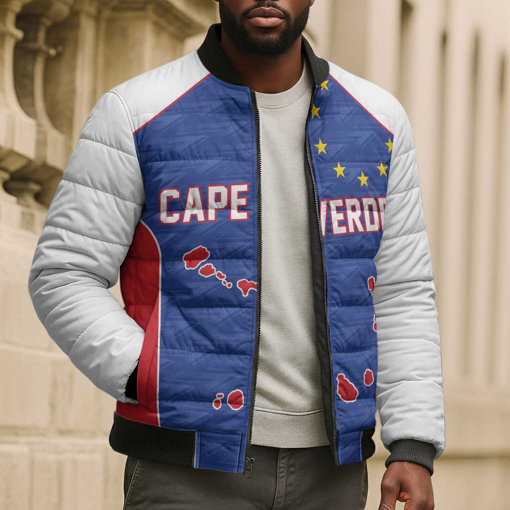 World Football 2026 Cape Verde Custom Bomber Puffer Jacket Tubaroes Azuis Verde Simple Map - African Pride