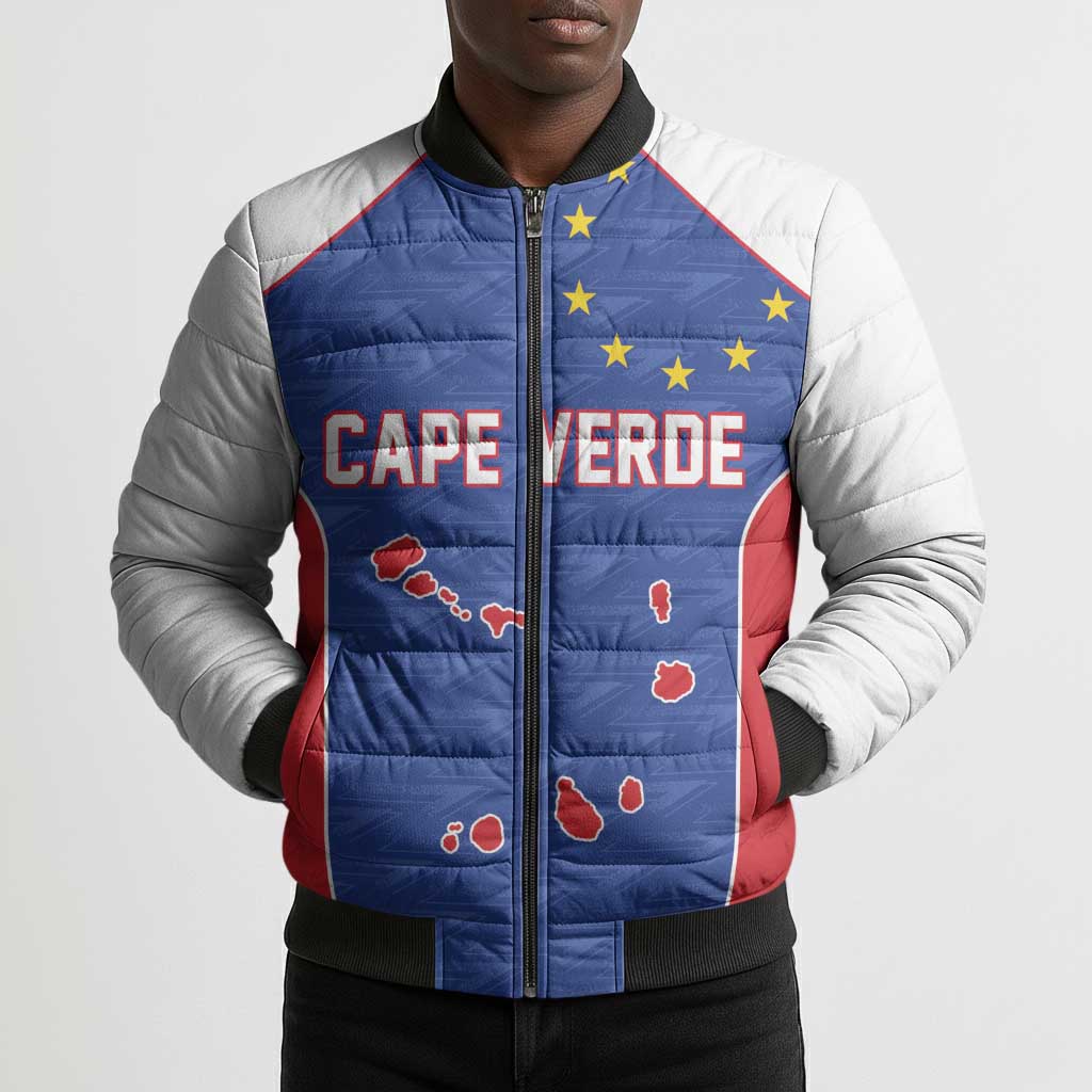 World Football 2026 Cape Verde Custom Bomber Puffer Jacket Tubaroes Azuis Verde Simple Map - African Pride