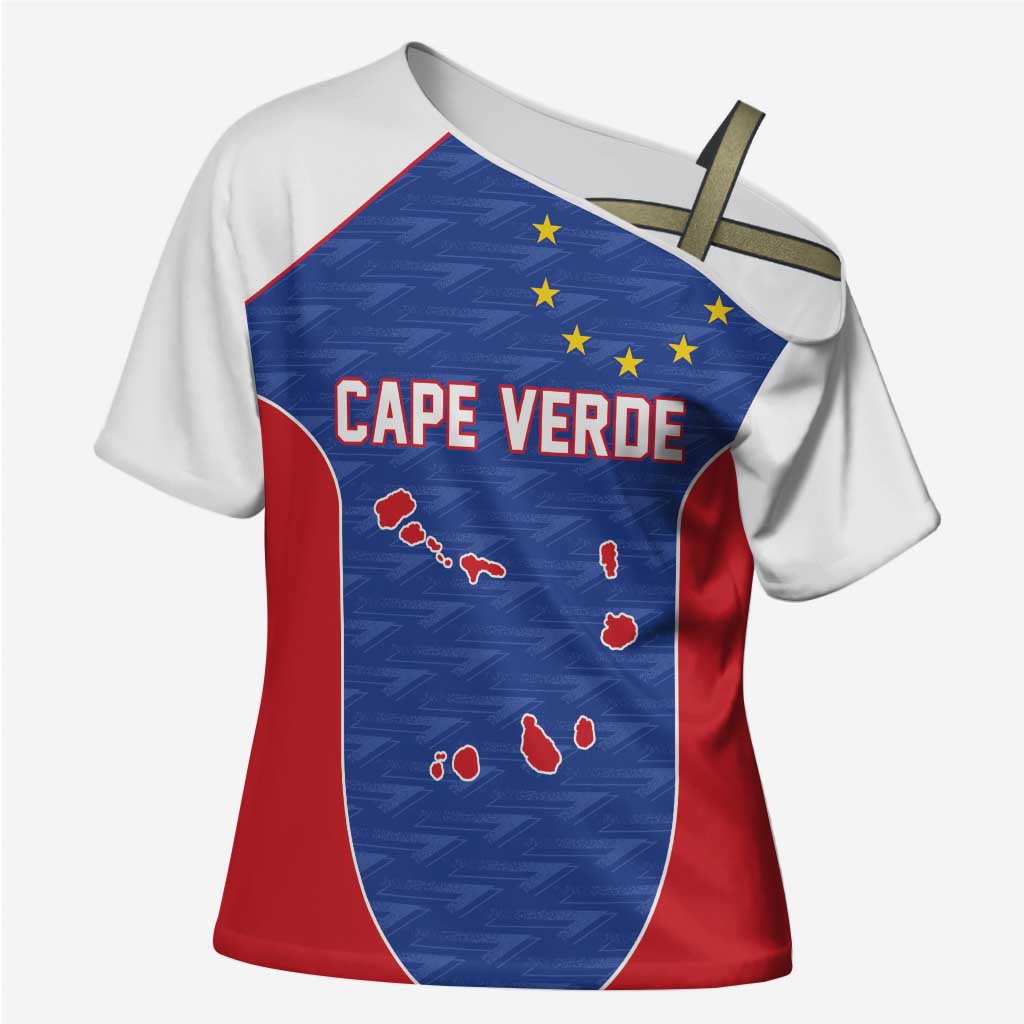 World Football 2026 Cape Verde Custom Cross Shoulder Shirt Tubaroes Azuis Verde Simple Map - African Pride