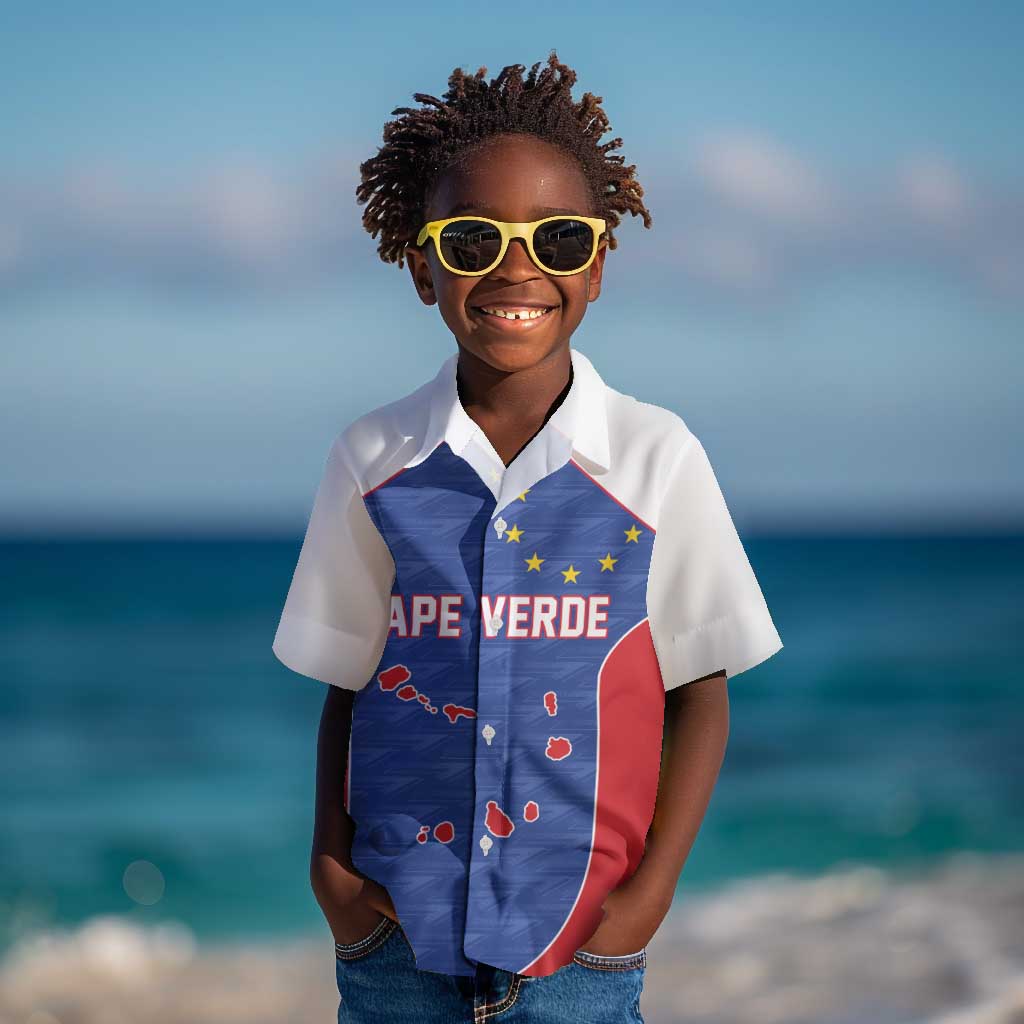World Football 2026 Cape Verde Custom Kid Hawaiian Shirt Tubaroes Azuis Verde Simple Map LT9