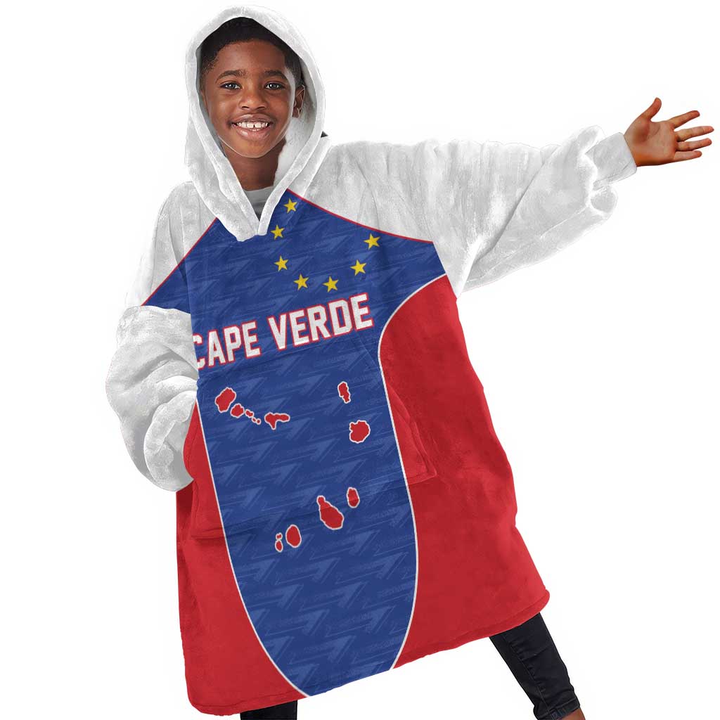 World Football 2026 Cape Verde Custom Kid Wearable Blanket Hoodie Tubaroes Azuis Verde Simple Map - African Pride