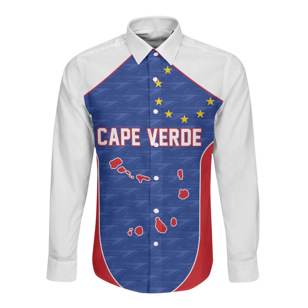 World Football 2026 Cape Verde Custom Long Sleeve Button Shirt Tubaroes Azuis Verde Simple Map - African Pride