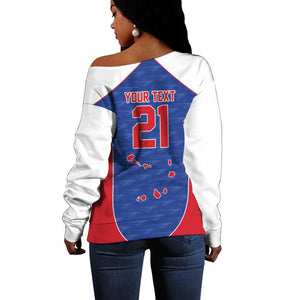 World Football 2026 Cape Verde Custom Off Shoulder Sweater Tubaroes Azuis Verde Simple Map - African Pride