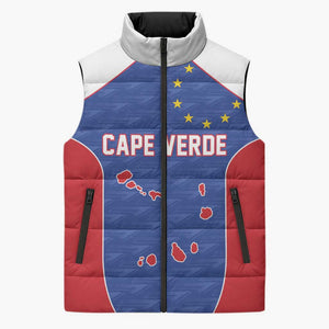 World Football 2026 Cape Verde Custom Sleeveless Puffer Jacket Tubaroes Azuis Verde Simple Map - African Pride