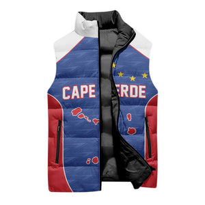 World Football 2026 Cape Verde Custom Sleeveless Puffer Jacket Tubaroes Azuis Verde Simple Map - African Pride