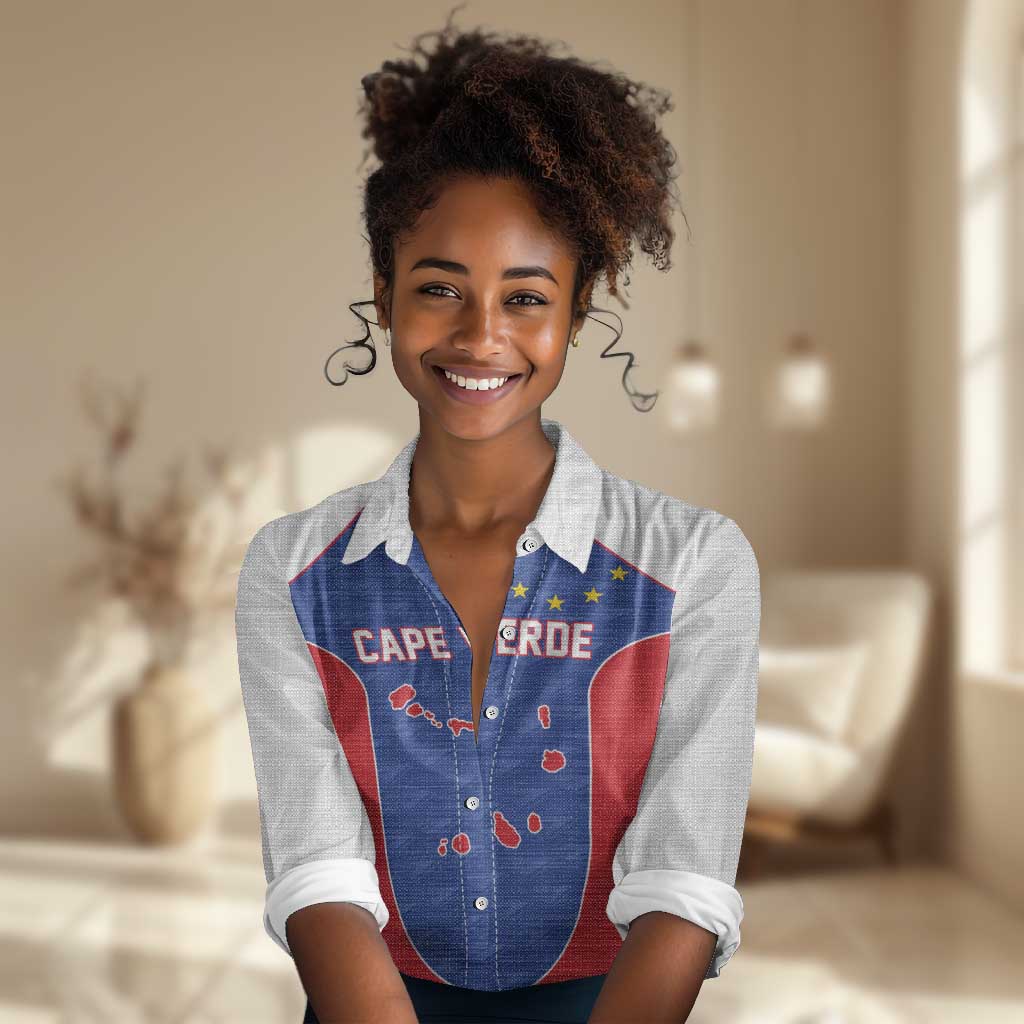 World Football 2026 Cape Verde Custom Women Casual Shirt Tubaroes Azuis Verde Simple Map - African Pride