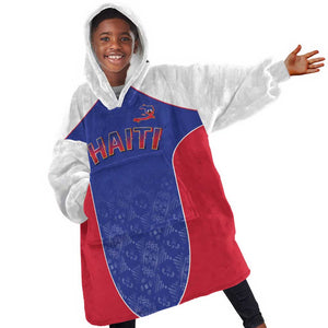 World Football 2026 Afro-Haiti Custom Kid Wearable Blanket Hoodie Together For Ayiti Blue Style - African Pride