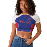 World Football 2026 Afro-Haiti Custom Raglan Cropped T shirt Together For Ayiti Blue Style LT9