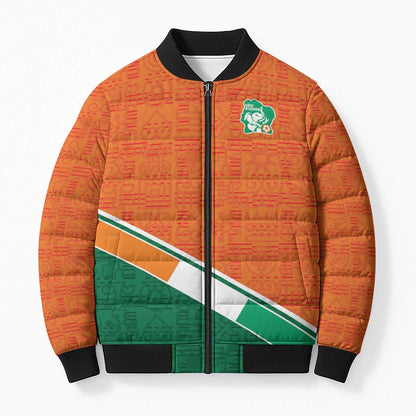 World Football 2026 Ivory Coast Custom Bomber Puffer Jacket African Adinkra Pattern - African Pride