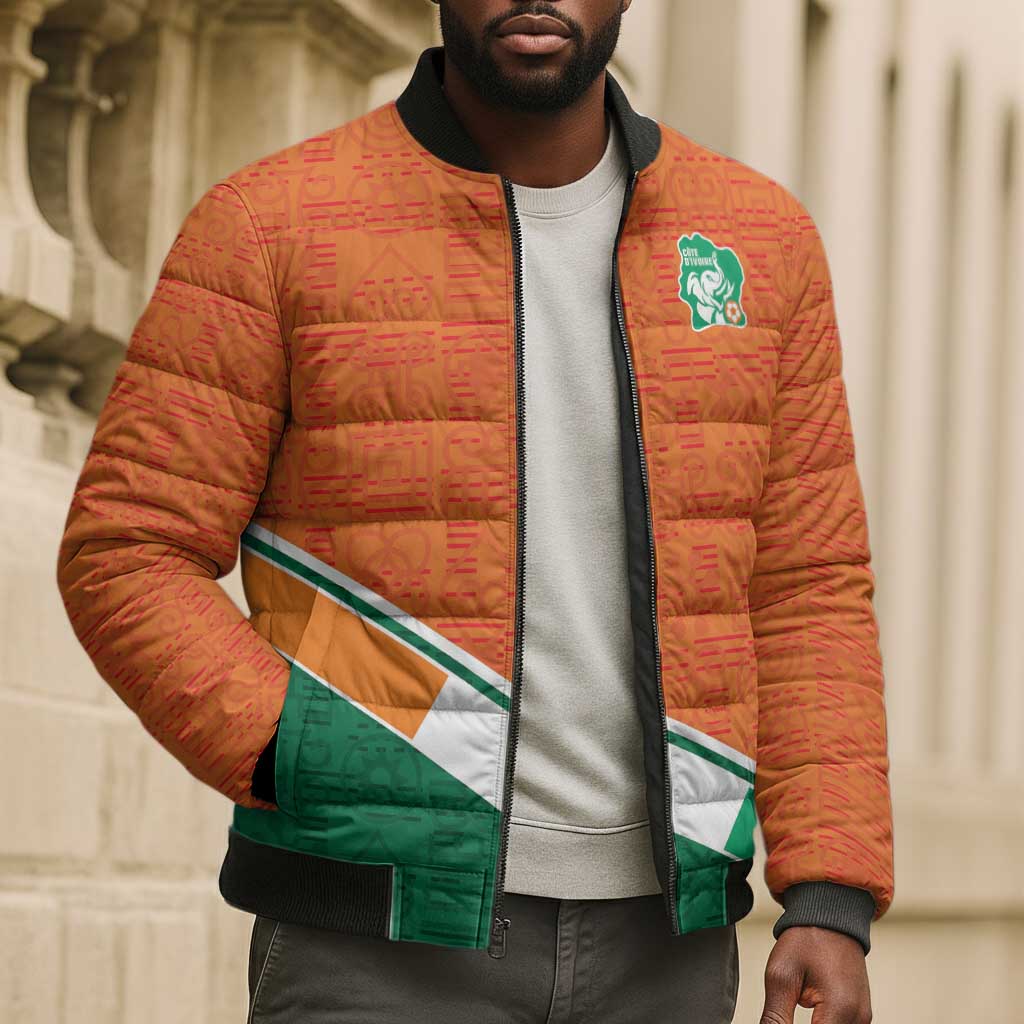 World Football 2026 Ivory Coast Custom Bomber Puffer Jacket African Adinkra Pattern - African Pride