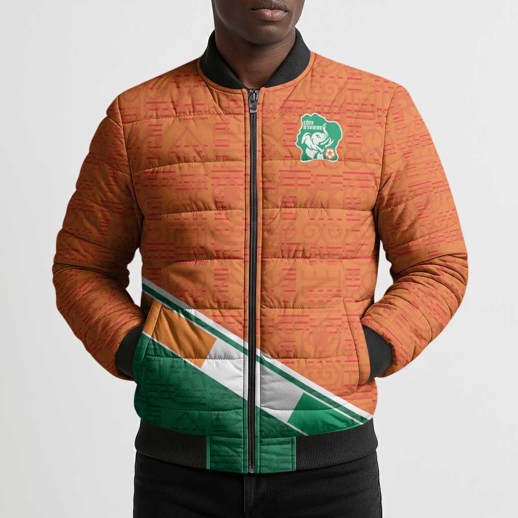 World Football 2026 Ivory Coast Custom Bomber Puffer Jacket African Adinkra Pattern - African Pride