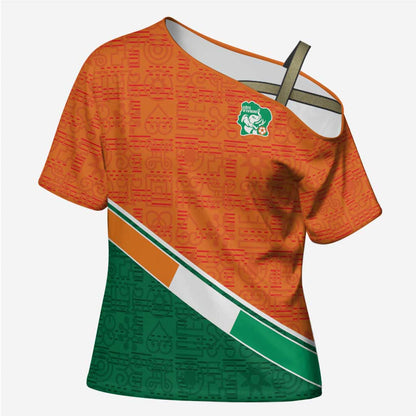 World Football 2026 Ivory Coast Custom Cross Shoulder Shirt African Adinkra Pattern - African Pride