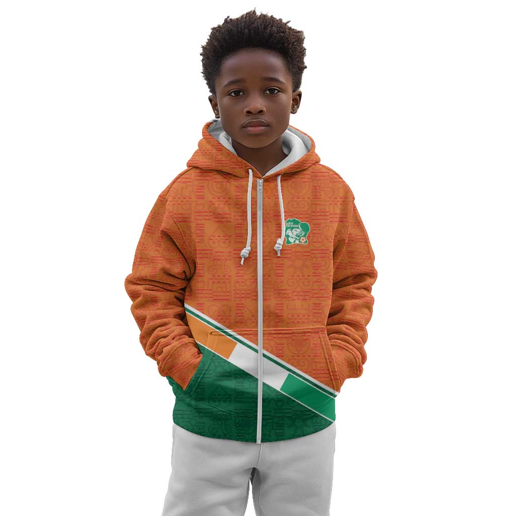 World Football 2026 Ivory Coast Custom Kid Hoodie African Adinkra Pattern - African Pride