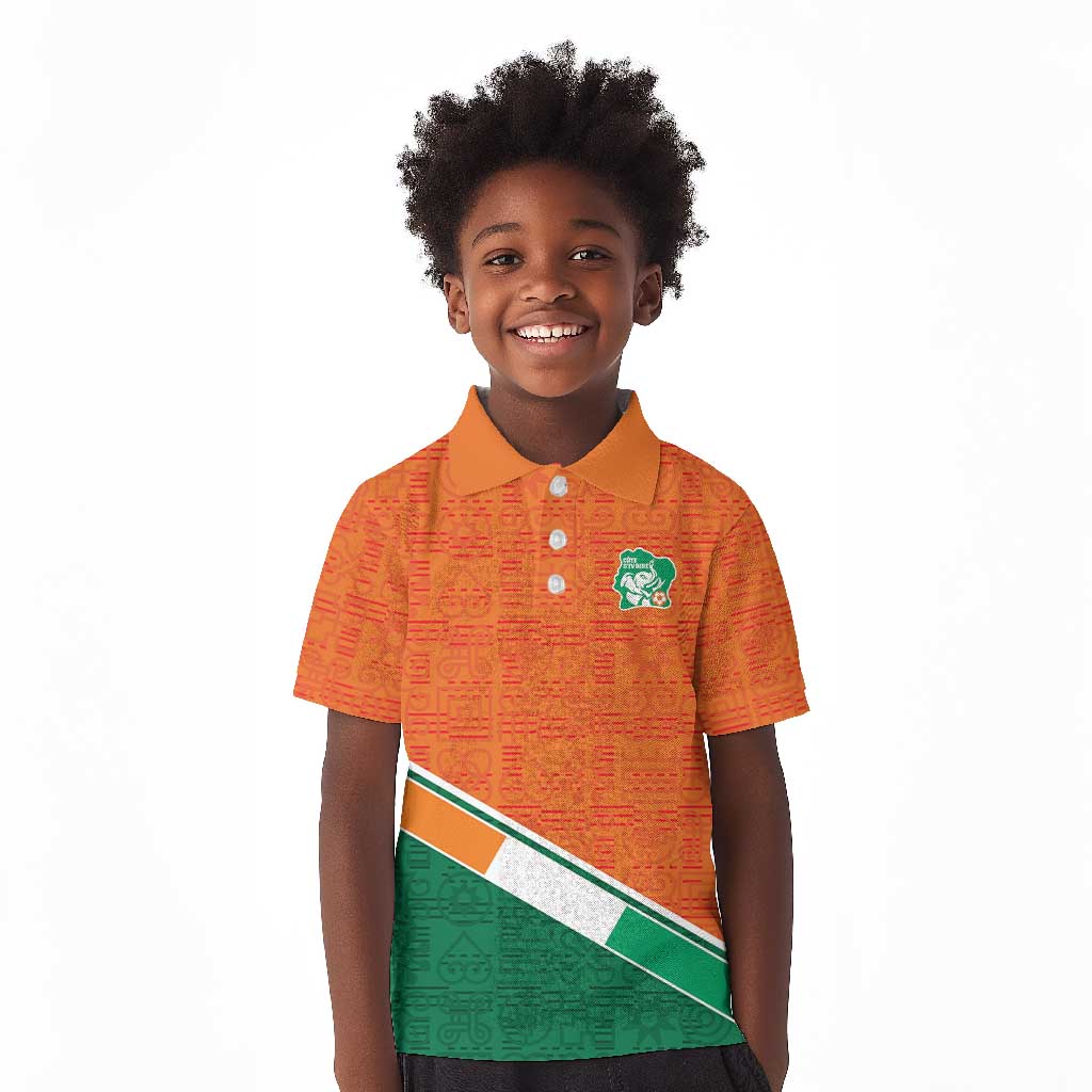 World Football 2026 Ivory Coast Custom Kid Polo Shirt African Adinkra Pattern LT9