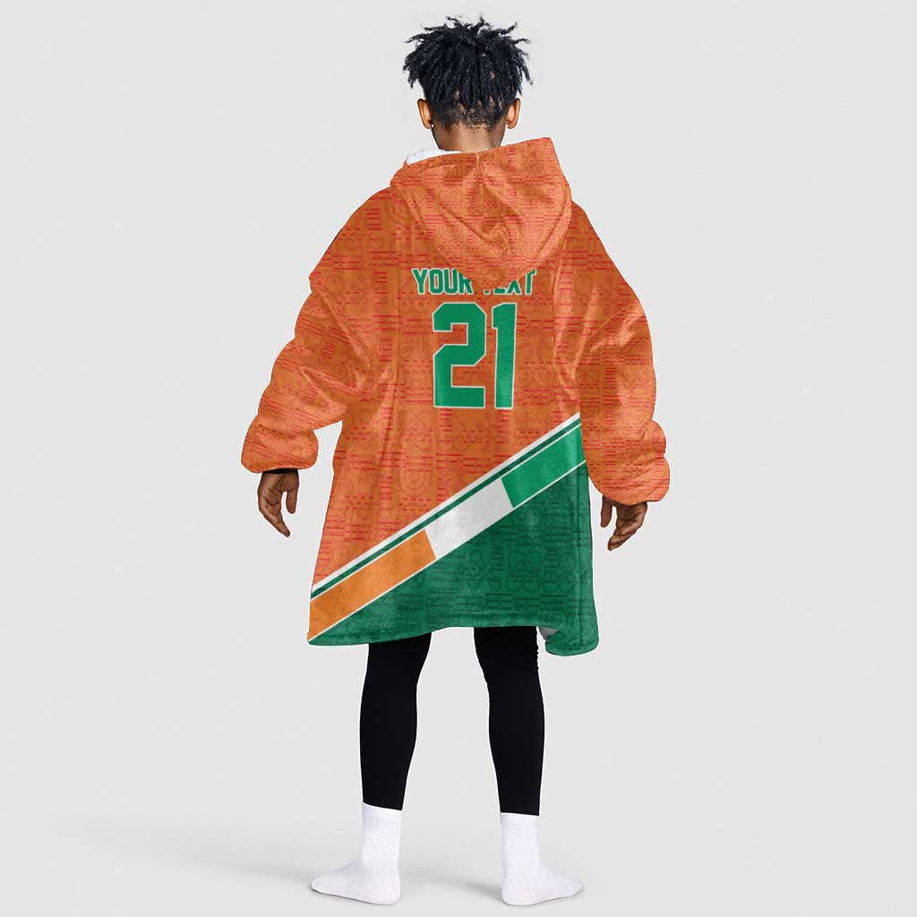 World Football 2026 Ivory Coast Custom Kid Wearable Blanket Hoodie African Adinkra Pattern - African Pride