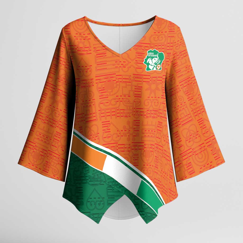 World Football 2026 Ivory Coast Custom Kimono Sleeve Blouse African Adinkra Pattern - African Pride