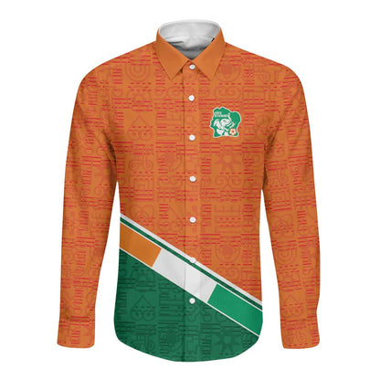 World Football 2026 Ivory Coast Custom Long Sleeve Button Shirt African Adinkra Pattern - African Pride