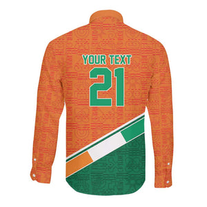World Football 2026 Ivory Coast Custom Long Sleeve Button Shirt African Adinkra Pattern - African Pride