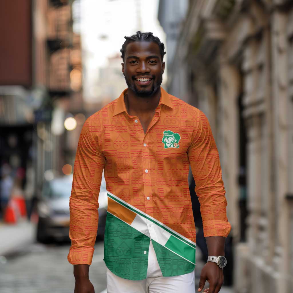 World Football 2026 Ivory Coast Custom Long Sleeve Button Shirt African Adinkra Pattern - African Pride