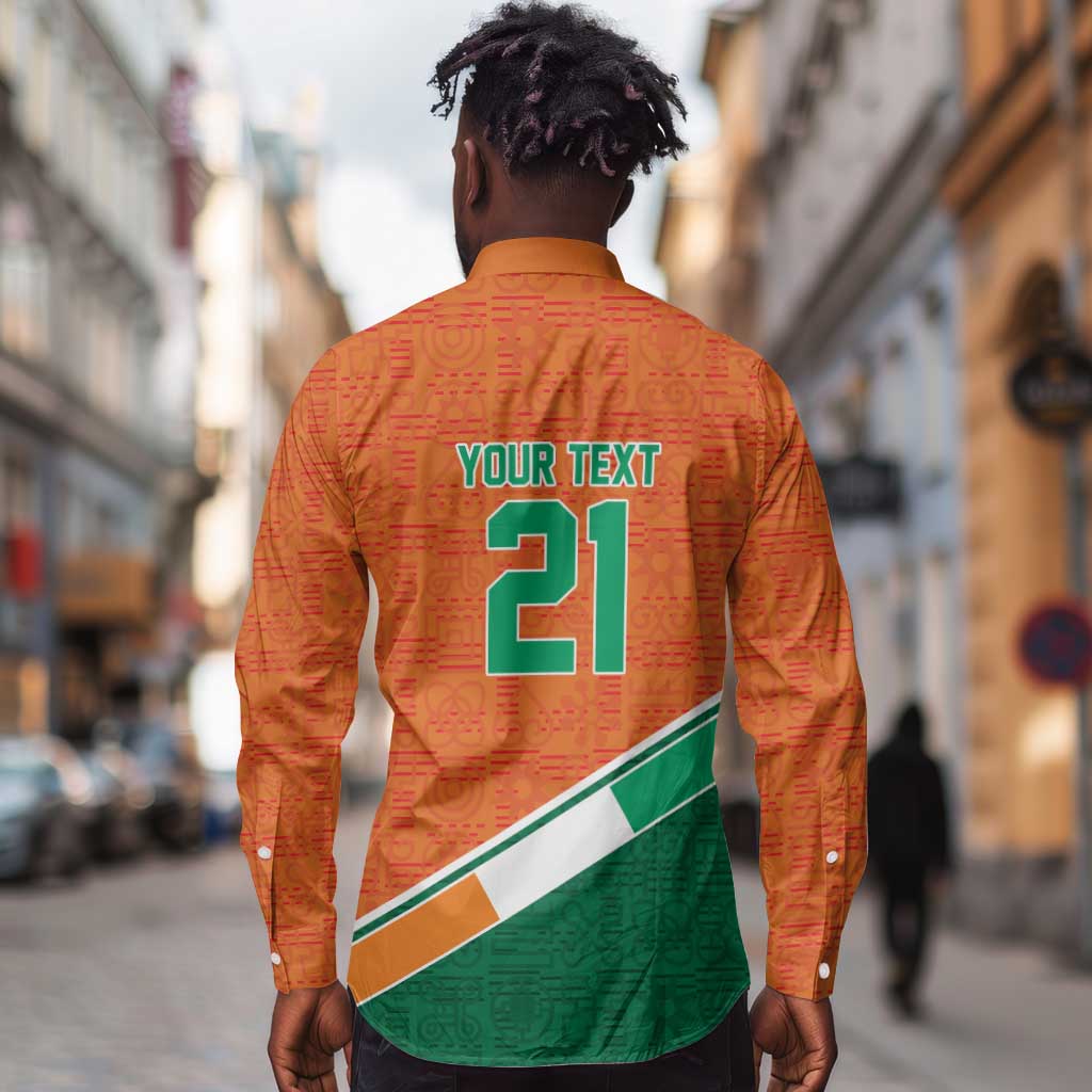 World Football 2026 Ivory Coast Custom Long Sleeve Button Shirt African Adinkra Pattern - African Pride