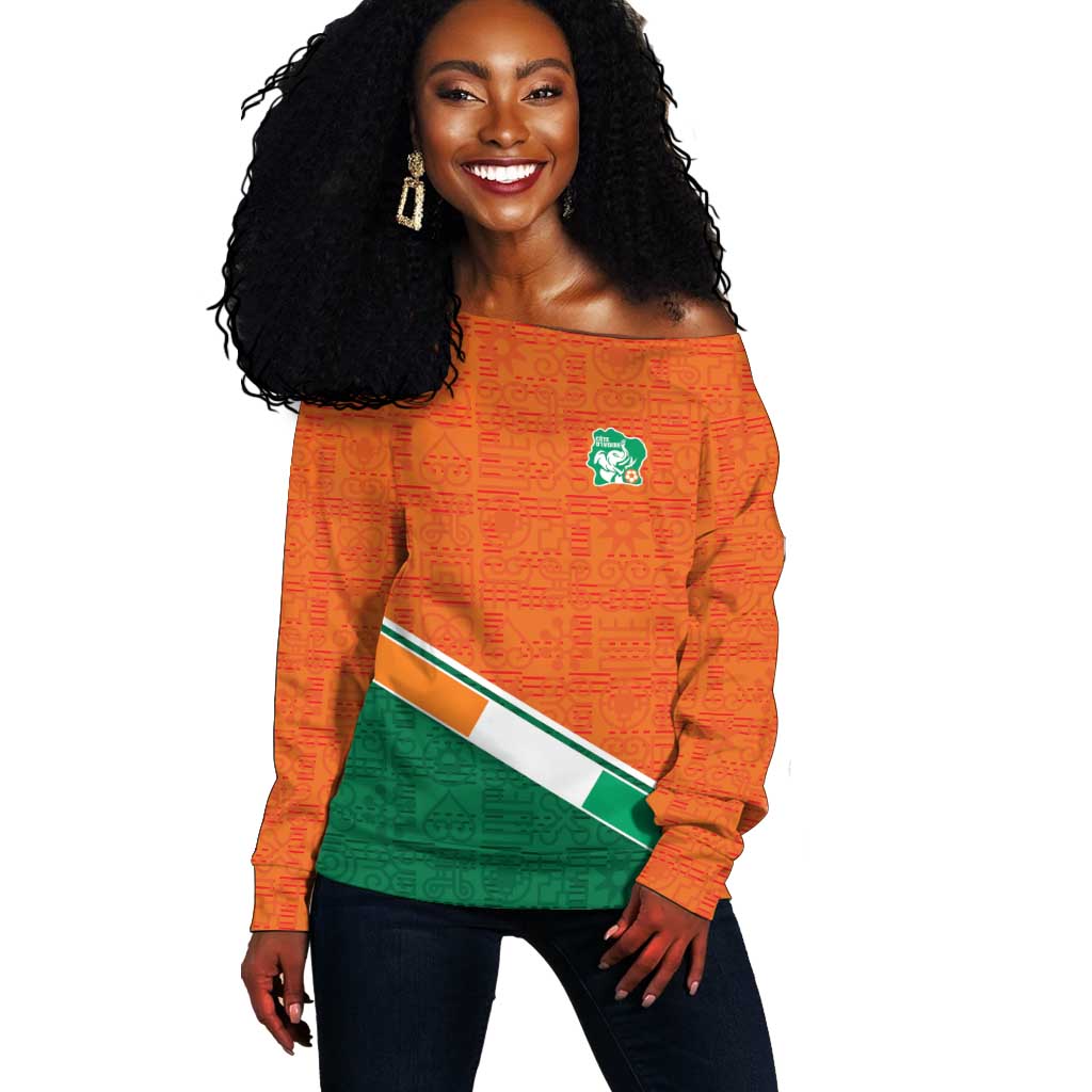 World Football 2026 Ivory Coast Custom Off Shoulder Sweater African Adinkra Pattern - African Pride