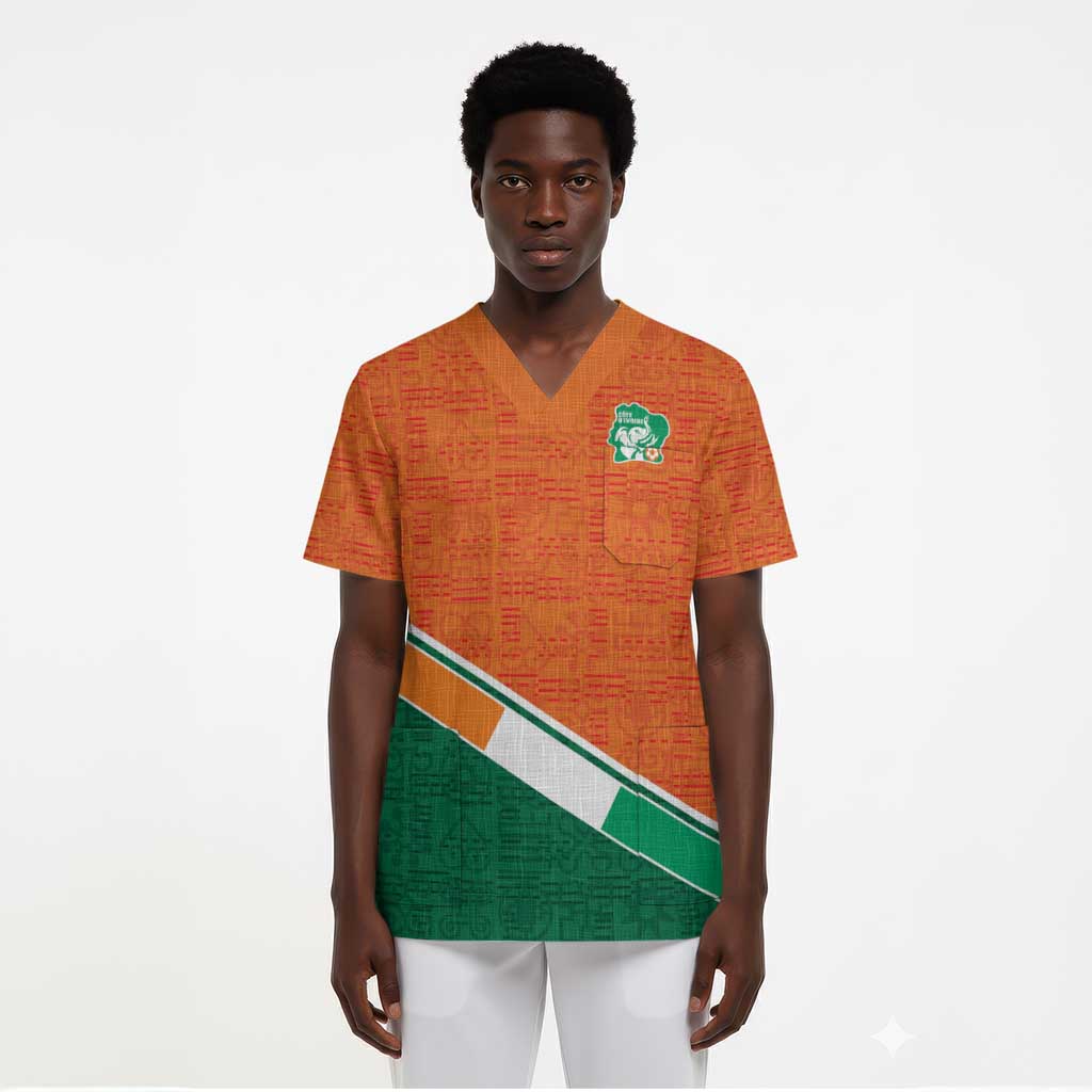 World Football 2026 Ivory Coast Custom Scrub Top African Adinkra Pattern - African Pride