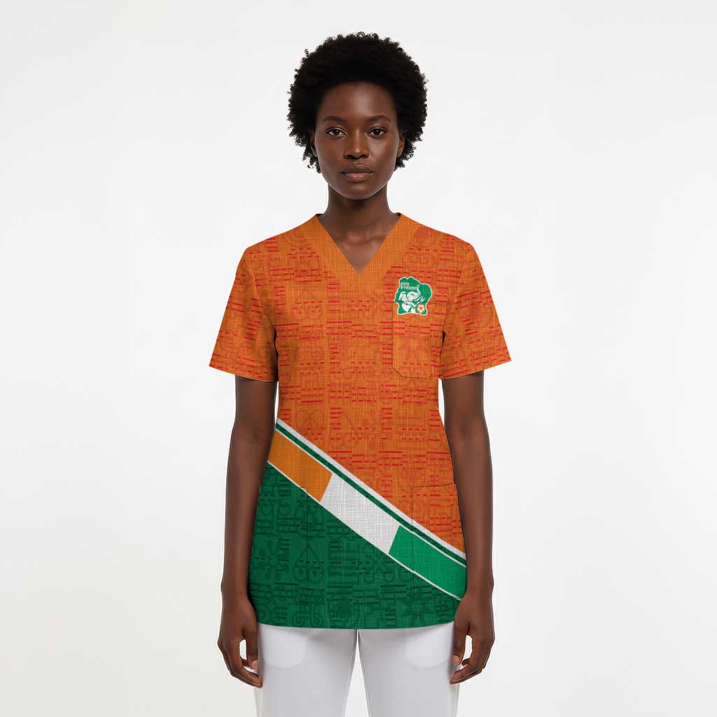 World Football 2026 Ivory Coast Custom Scrub Top African Adinkra Pattern - African Pride