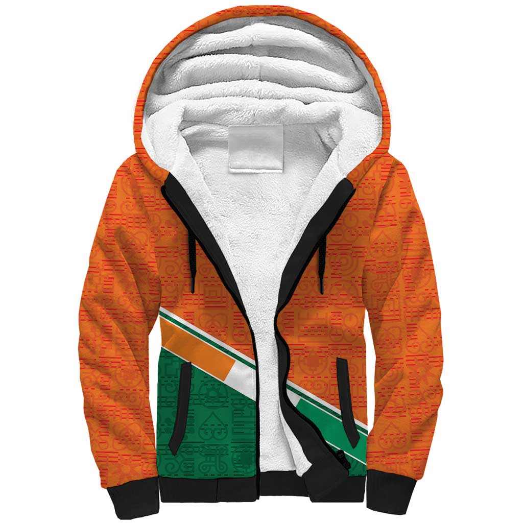 World Football 2026 Ivory Coast Custom Sherpa Hoodie African Adinkra Pattern - African Pride