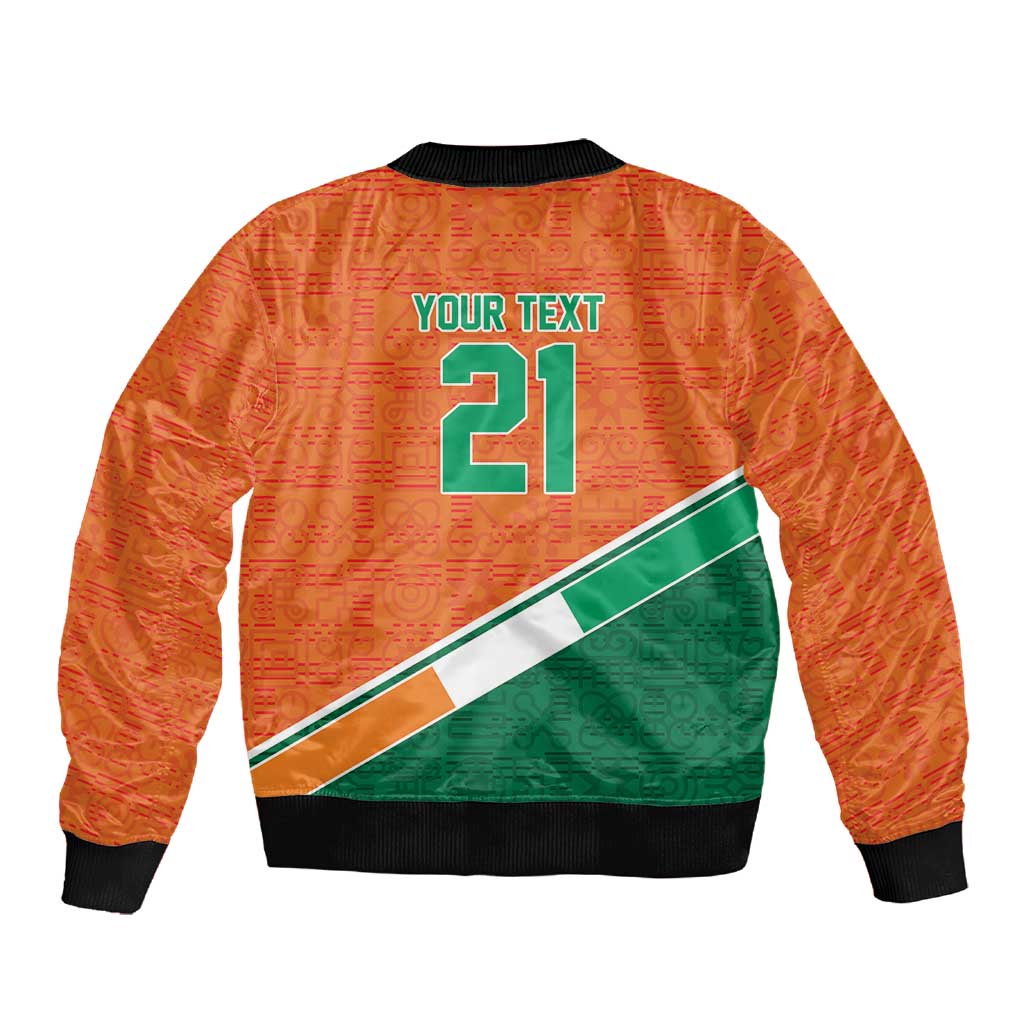 World Football 2026 Ivory Coast Custom Sleeve Zip Bomber Jacket African Adinkra Pattern - African Pride