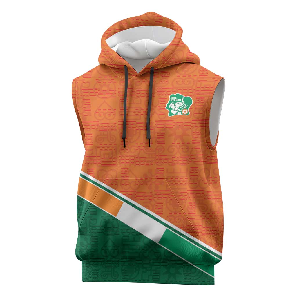 World Football 2026 Ivory Coast Custom Sleeveless Hoodie African Adinkra Pattern - African Pride