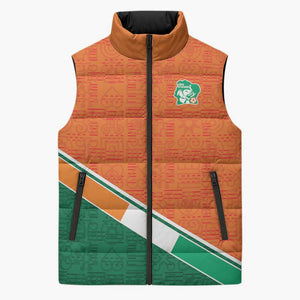 World Football 2026 Ivory Coast Custom Sleeveless Puffer Jacket African Adinkra Pattern - African Pride