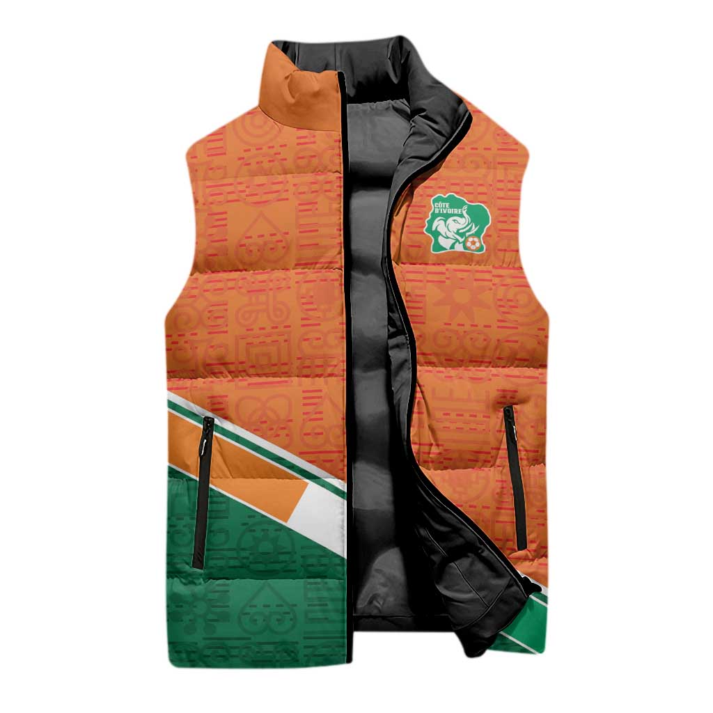 World Football 2026 Ivory Coast Custom Sleeveless Puffer Jacket African Adinkra Pattern - African Pride