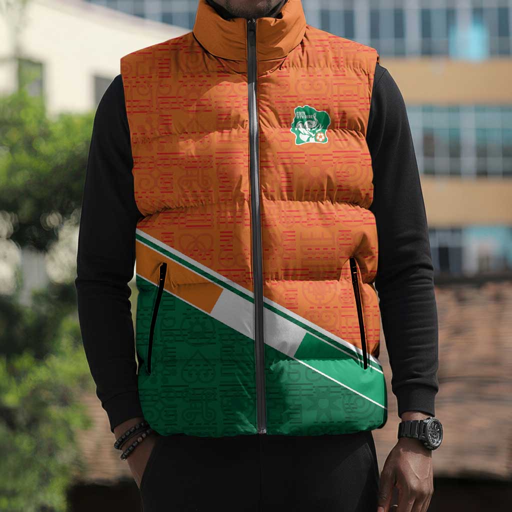 World Football 2026 Ivory Coast Custom Sleeveless Puffer Jacket African Adinkra Pattern - African Pride