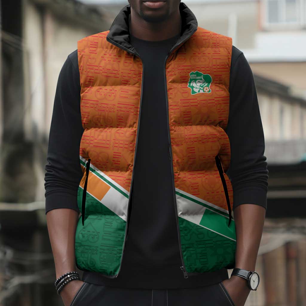 World Football 2026 Ivory Coast Custom Sleeveless Puffer Jacket African Adinkra Pattern - African Pride