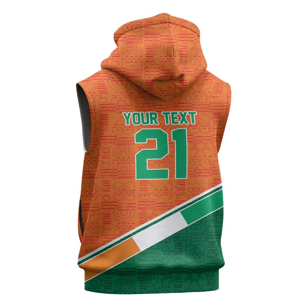 World Football 2026 Ivory Coast Custom Sleeveless Zip Hoodie African Adinkra Pattern - African Pride