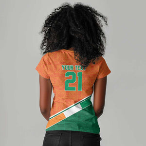 World Football 2026 Ivory Coast Custom Women V-Neck T-Shirt African Adinkra Pattern LT9