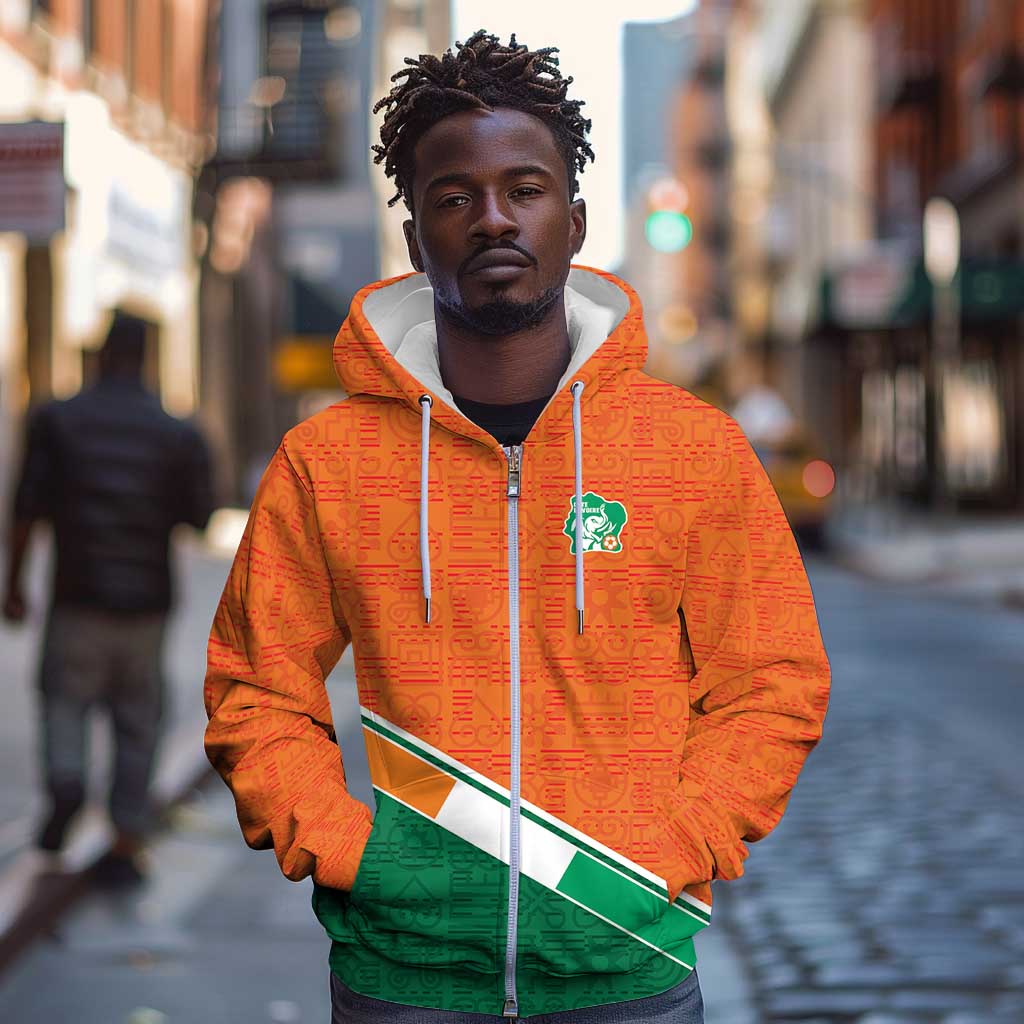 World Football 2026 Ivory Coast Custom Zip Hoodie African Adinkra Pattern - African Pride