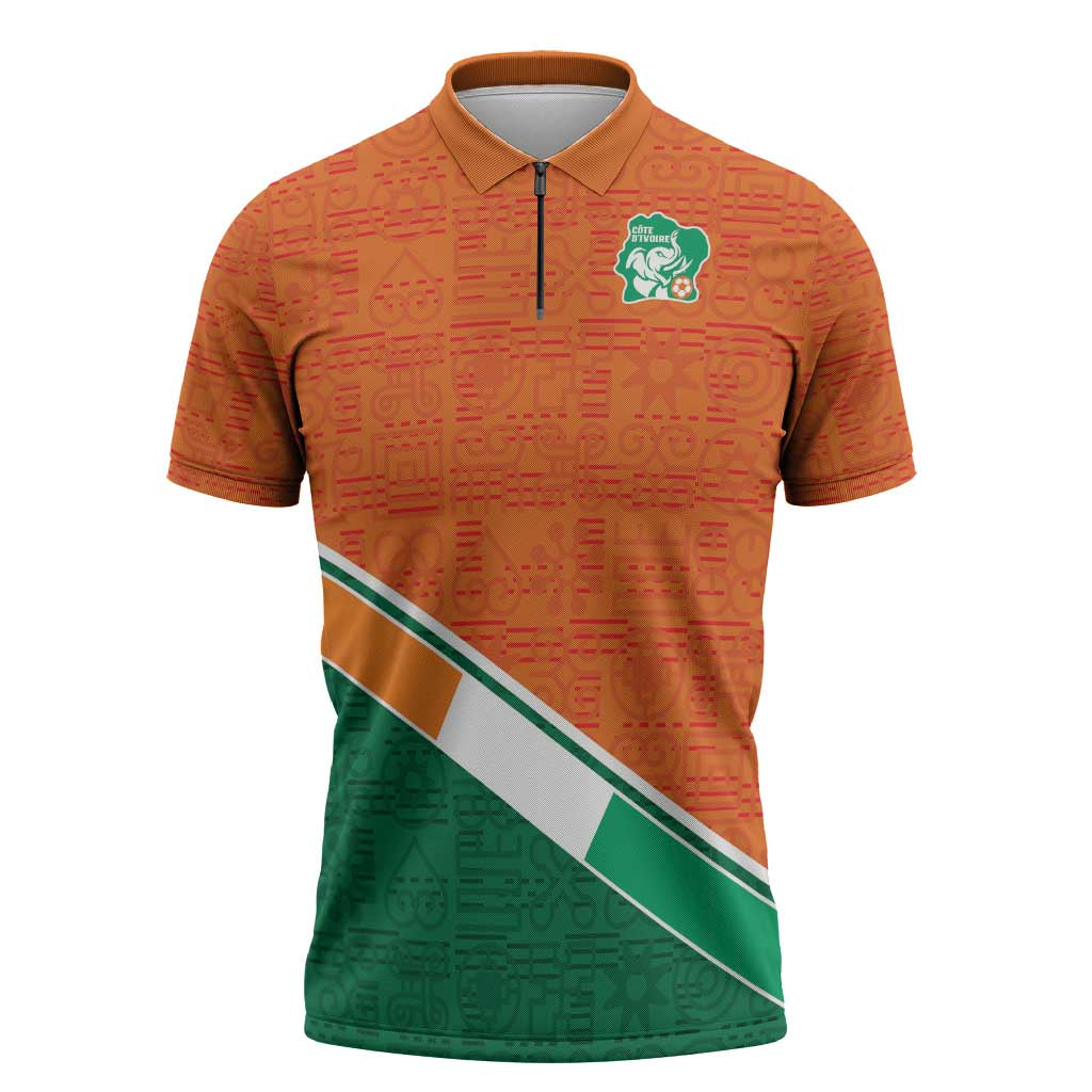 World Football 2026 Ivory Coast Custom Zipper Polo Shirt African Adinkra Pattern - African Pride