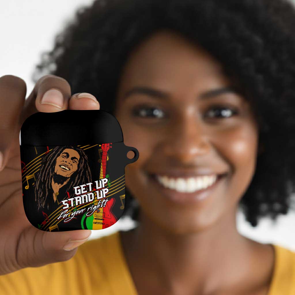Legend Bob Get Up Stand Up AirPods Case Black Jamaican Reggae Multicolored