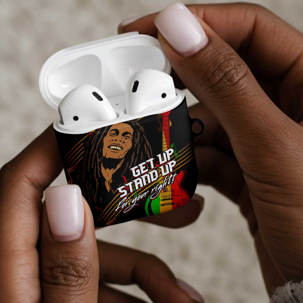 Legend Bob Get Up Stand Up AirPods Case Black Jamaican Reggae Multicolored