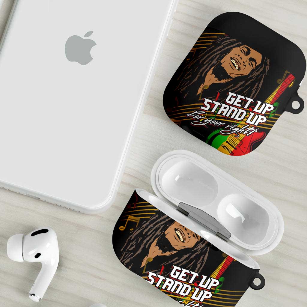 Legend Bob Get Up Stand Up AirPods Case Black Jamaican Reggae Multicolored