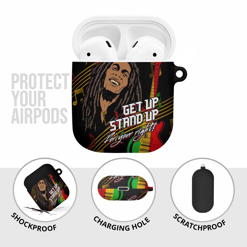 Legend Bob Get Up Stand Up AirPods Case Black Jamaican Reggae Multicolored