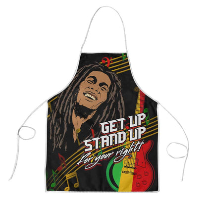 Legend Bob Get Up Stand Up Apron Black Jamaican Reggae Multicolored