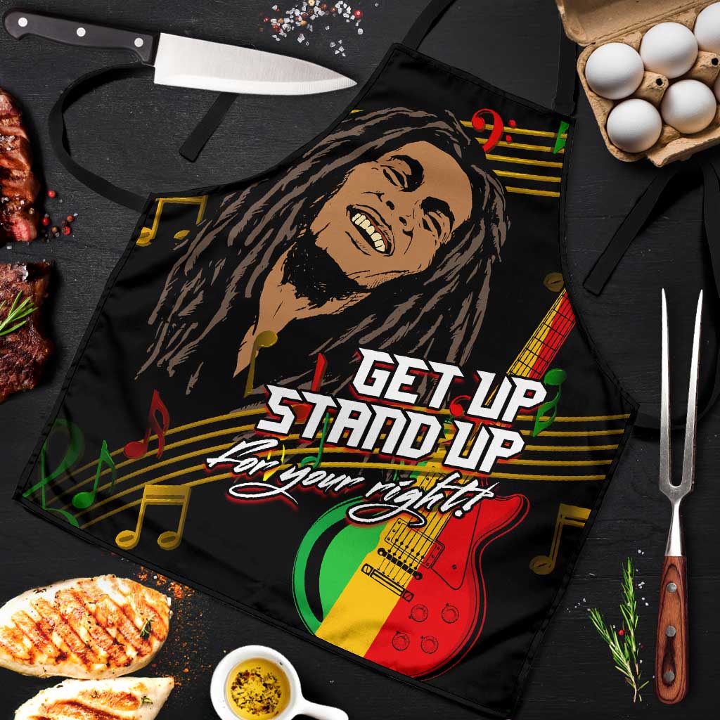 Legend Bob Get Up Stand Up Apron Black Jamaican Reggae Multicolored