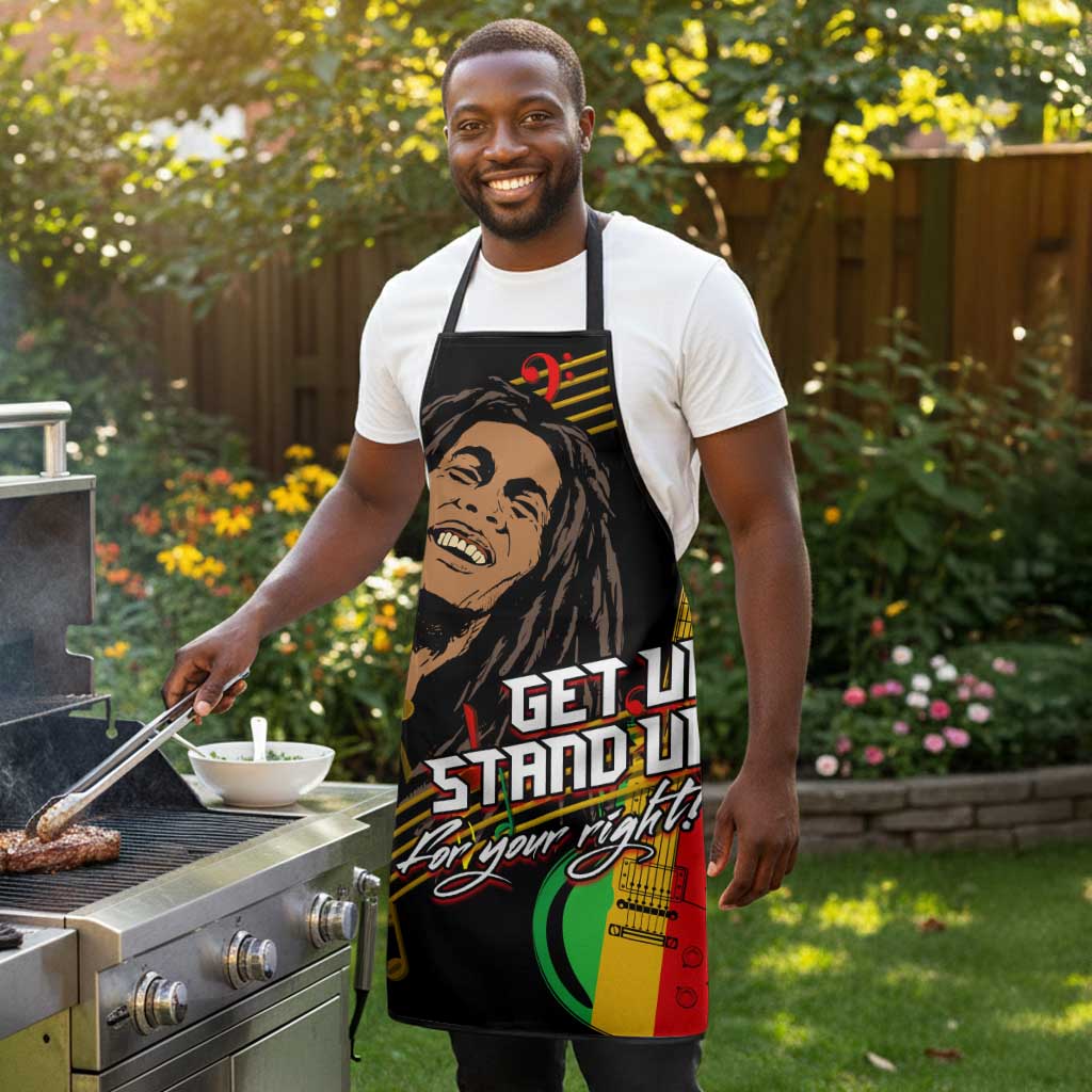 Legend Bob Get Up Stand Up Apron Black Jamaican Reggae Multicolored