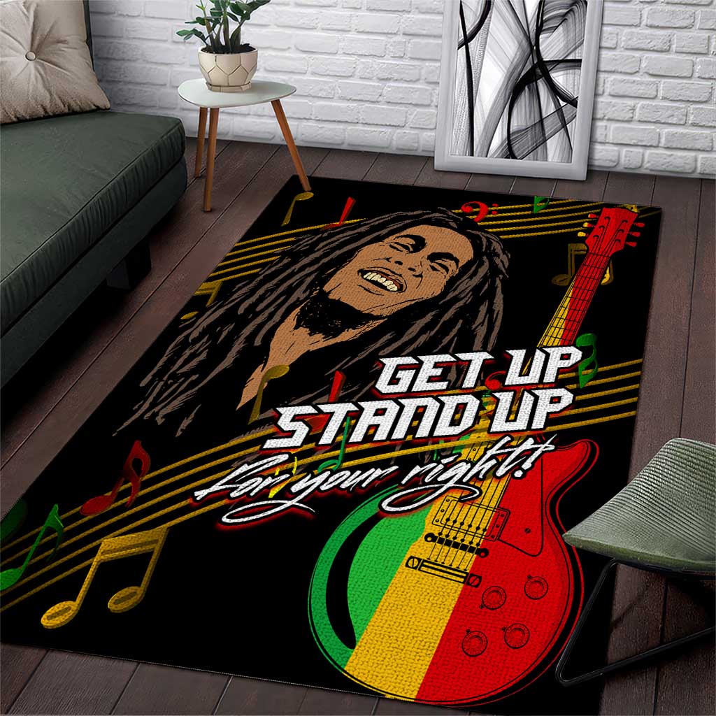 Legend Bob Get Up Stand Up Area Rug Black Jamaican Reggae Multicolored